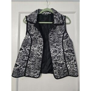FOR CYNTHIA  QUILTED VEST Black‎ & White Snakeskin Look Open Front Collar Medium